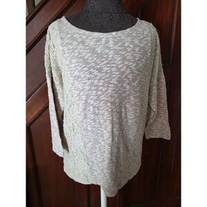 Chicos Womens 3/4 Sleeve Laurel Lace Inset Top Size 1 Beige M